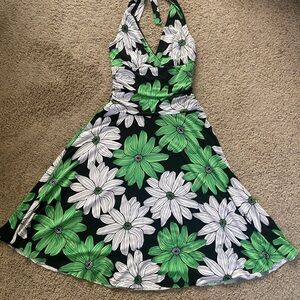 My Michelle Green and White Halter Sundress